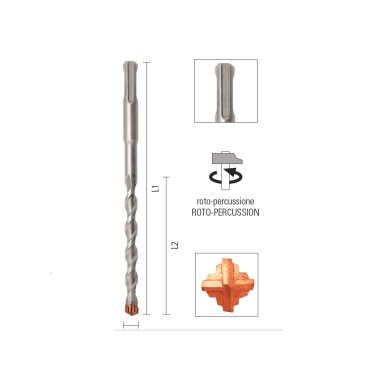 Grąžtas betonui ECEF Diablo 4 SDS+ 4-ių briaunų 10x210/150 mm