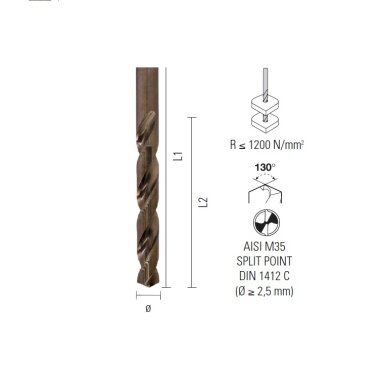 Grąžtas plienui ECEF HSS-COBALT 5% M35 8.50 mm.