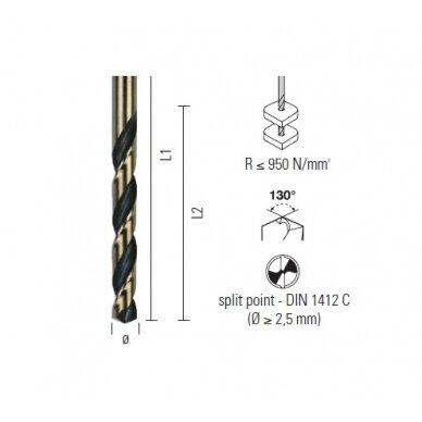 Grąžtas plienui ECEF GOLD/BL. HSS-G M2 DIN 338 2.00 mm Grąžtas plienui ECEF GOLD/BL. HSS-G M2 DIN 338 2.00 mm