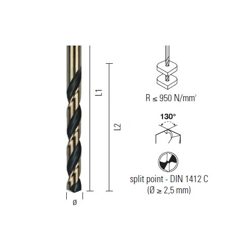 Grąžtas plienui ECEF GOLD/BL. HSS-G M2 DIN 338 2.00 mm