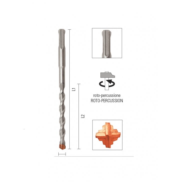 Grąžtas betonui ECEF Diablo 4 SDS+ 4-ių briaunų 12x210/150 mm