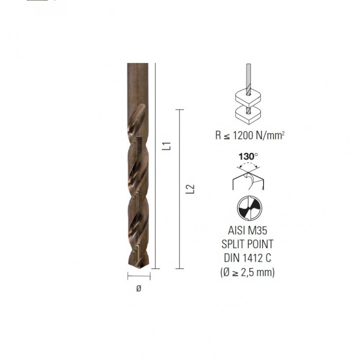 Grąžtas plienui ECEF HSS-COBALT 5% M35 13.00mm.