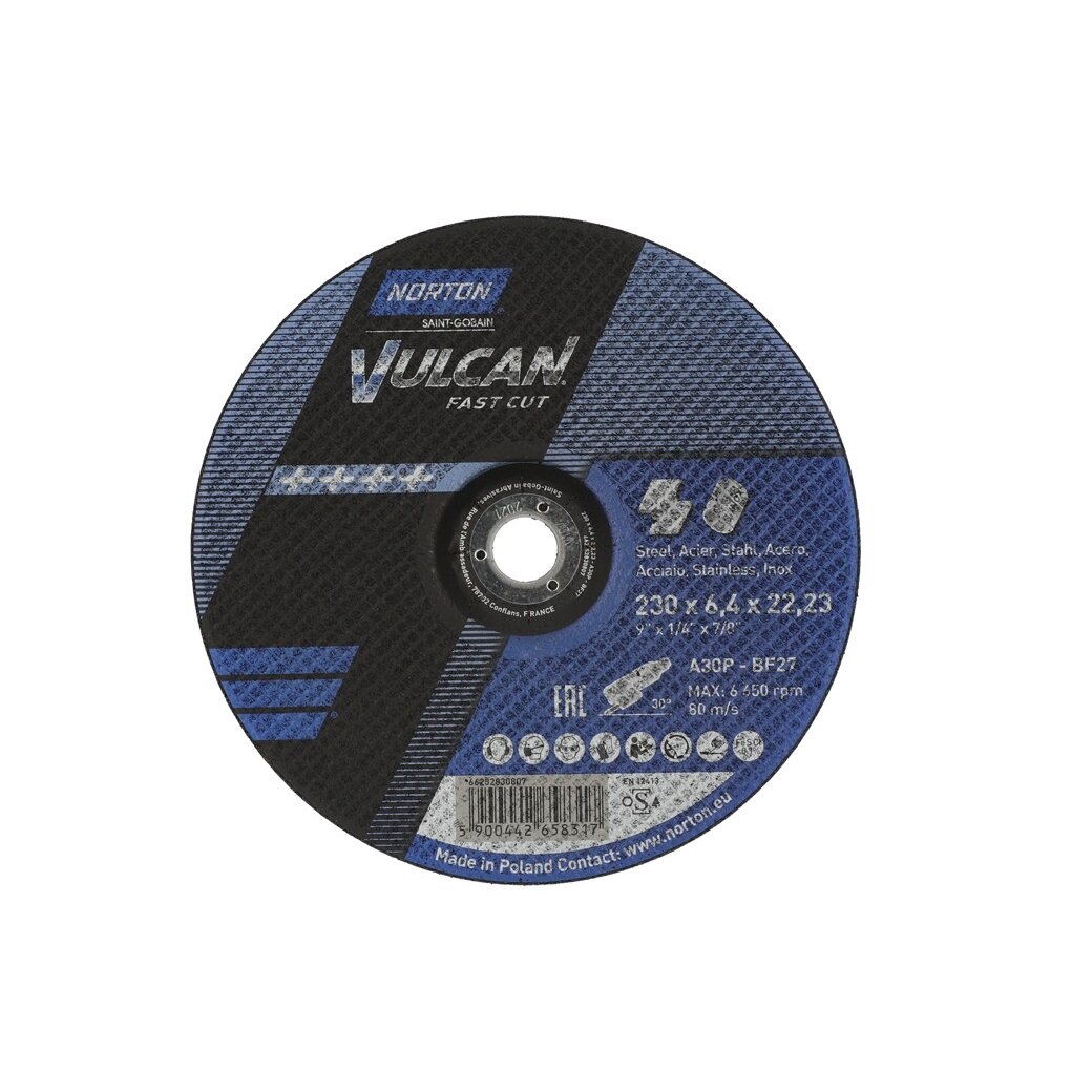 Norton Šlifavimo diskas A30P-BF27 230x6.4x22.23 VULCAN METAL/INOX