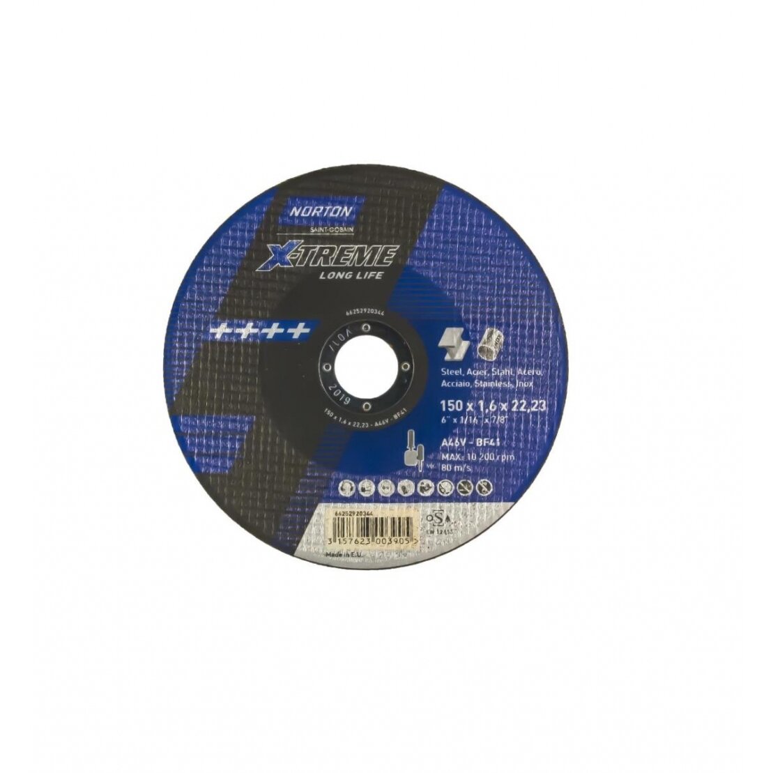 Norton pjovimo diskas A46V-BF41 150x1.6x22.23 NOR-X-Treme life METAL/INOX Norton pjovimo diskas A46V-BF41 150x1.6x22.23 NOR-X-Treme life METAL/INOX