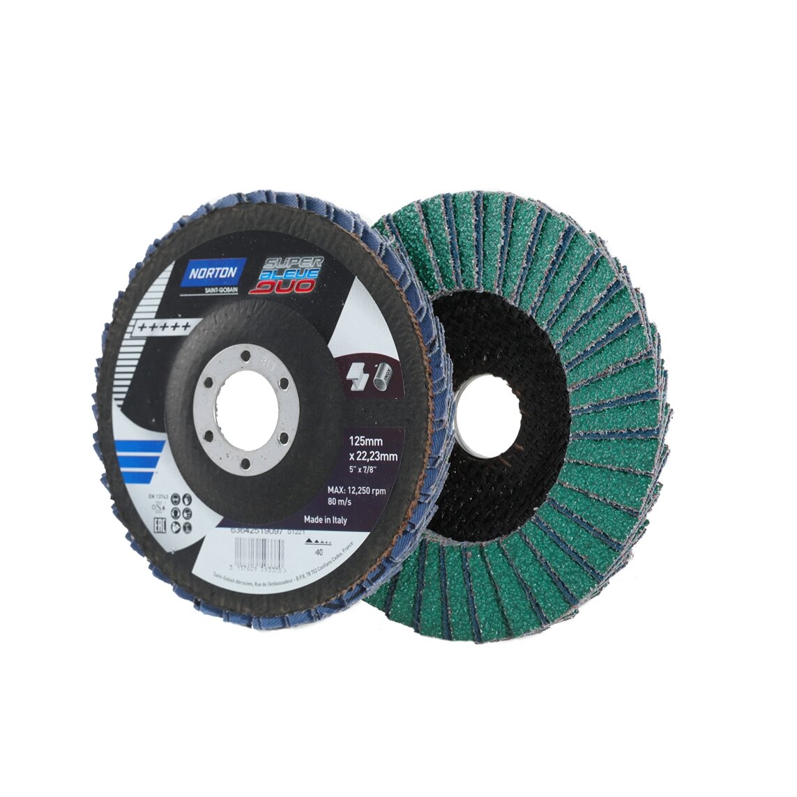 Norton Žiedlapinis diskas R822/RX22 (Zirc) 125x22 P40 SB4 Super Bleue Duo (Norstar) METAL/INOX, su dvigubais lapeliais Norton Žiedlapinis diskas R822/RX22 (Zirc) 125x22 P40 SB4 Super Bleue Duo (Norstar) METAL/INOX, su dvigubais lapeliais
