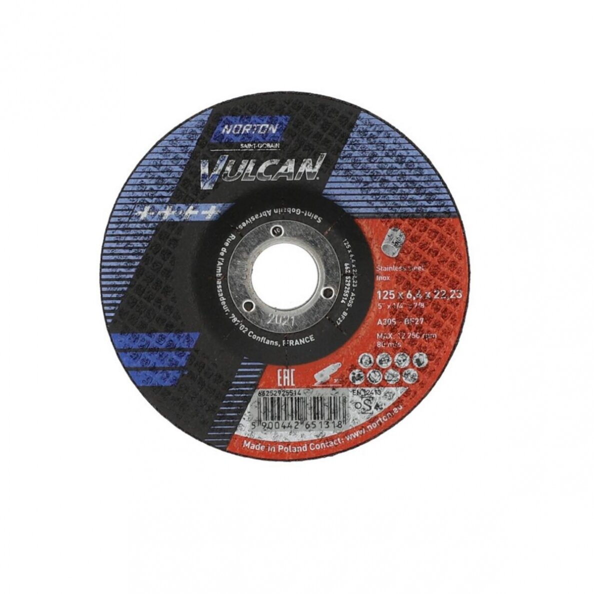 Norton Šlifavimo diskas A30S-BF27 125x6.4x22.23 VULCAN INOX