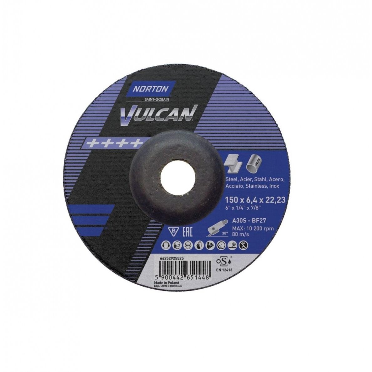 Norton Šlifavimo diskas A30S-BF27 150x6.4x22.23 VULCAN METAL/INOX