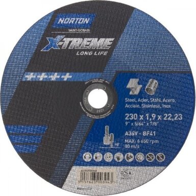 Norton pjovimo diskas A36V-BF41 230x1.9x22.23 X-TREME METAL/INOX Norton pjovimo diskas A36V-BF41 230x1.9x22.23 X-TREME METAL/INOX