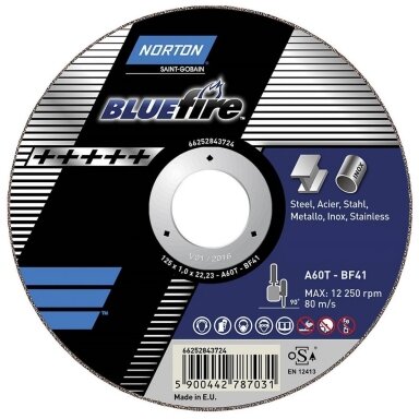 Norton pjovimo diskas A60T-BF41 100x1.0x10 Blue fire (tiesiniam šlifuokliui) Norton pjovimo diskas A60T-BF41 100x1.0x10 Blue fire (tiesiniam šlifuokliui)
