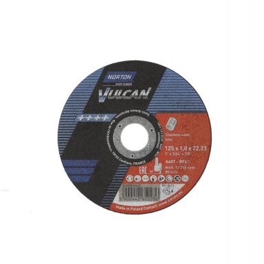 Norton pjovimo diskas A60T-BF41 125x1.0x22.23 VULCAN INOX only Norton pjovimo diskas A60T-BF41 125x1.0x22.23 VULCAN INOX only