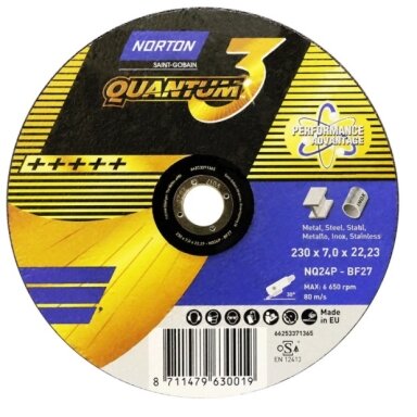 Norton Šlifavimo diskas NQ24P-BF27 230x7.0x22.23 Quantum 3 METAL/INOX Norton Šlifavimo diskas NQ24P-BF27 230x7.0x22.23 Quantum 3 METAL/INOX