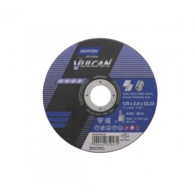 Norton pjovimo diskas A30S-BF41 125x2.0x22.23 VULCAN METAL/INOX Norton pjovimo diskas A30S-BF41 125x2.0x22.23 VULCAN METAL/INOX