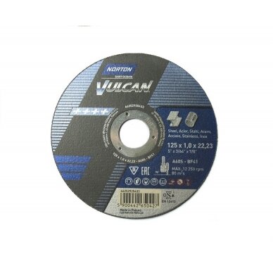 Norton pjovimo diskų rinkinys 100 vnt. A60S-BF41 125x1.0x22.23 VULCAN METAL/INOX (DOVANA- kojinės) 1