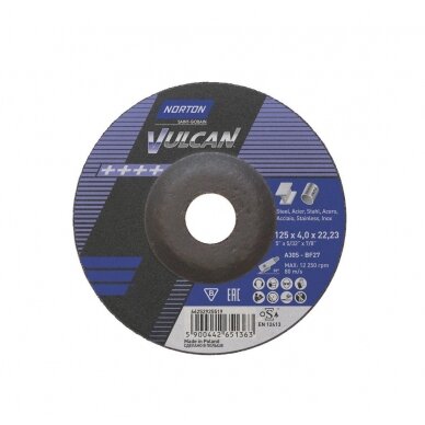 Norton Šlifavimo diskas A30S-BF27 125x4.0x22.23 VULCAN METAL/INOX