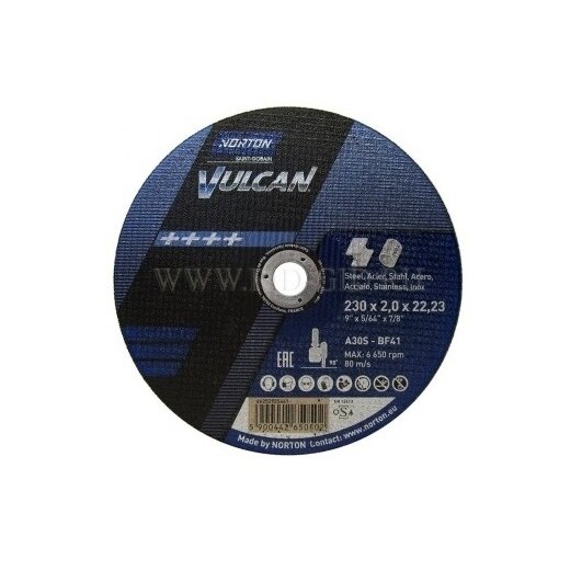 Norton pjovimo diskas A30S-BF41 230x2.0x22.23 VULCAN METAL/INOX Norton pjovimo diskas A30S-BF41 230x2.0x22.23 VULCAN METAL/INOX